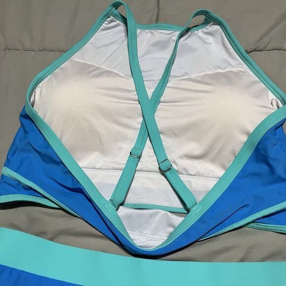 Blooming Jelly Blue Colorblock High Waist 2 Piece Padded Bikini Swimsuit Size XL - Picture 5 of 8